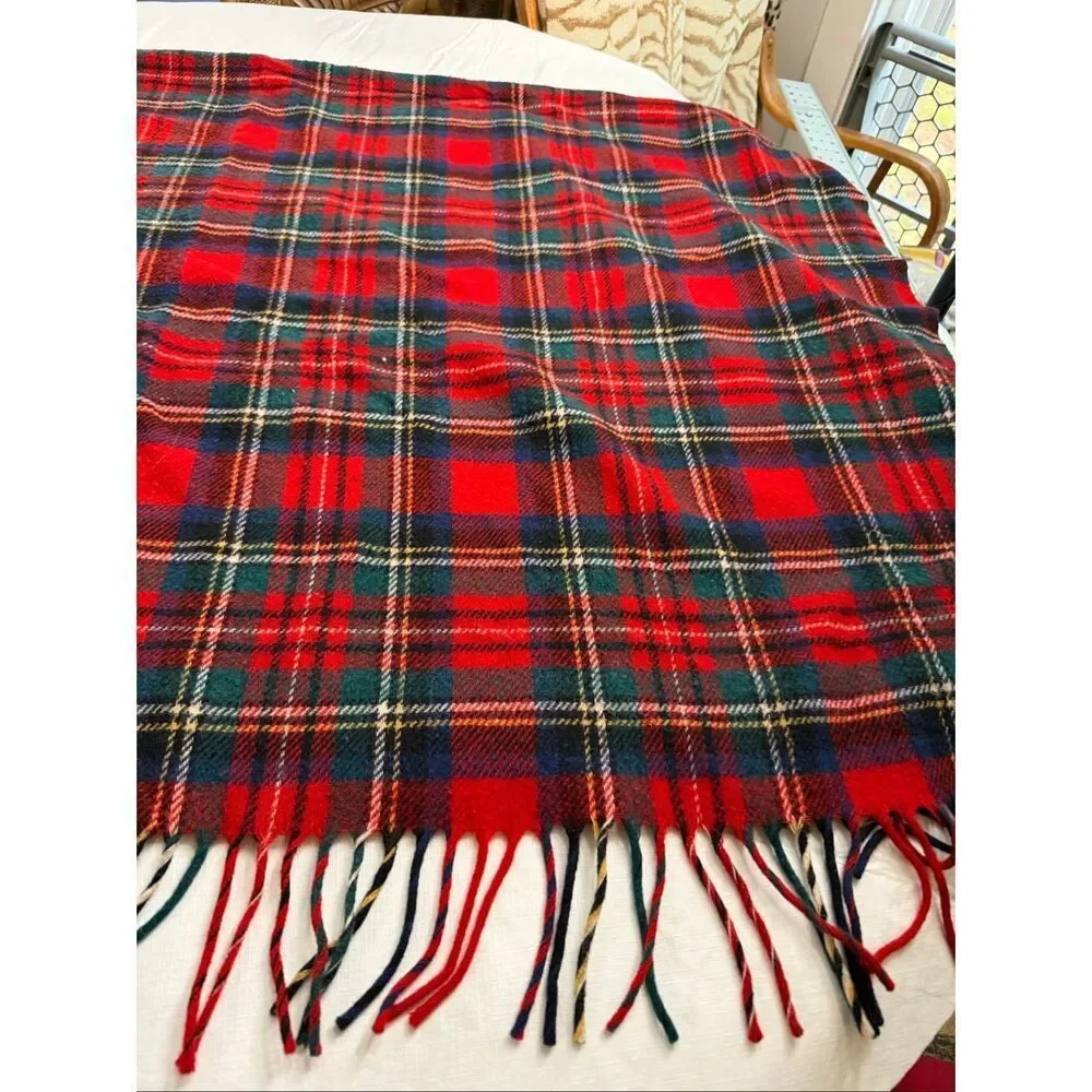 Pendleton Vintage USA Wool Blanket Red Green Plaid Fringed